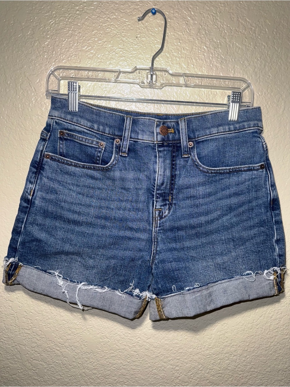 J.Crew Denim Shorts Size 25 Frayed Cuffed Hem Mid Rise Blue